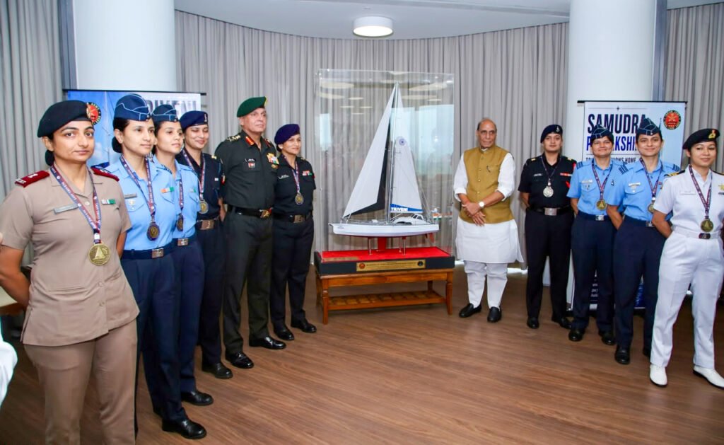Rajnath Singh felicitates tri-service women sailors after historic global circumnavigation